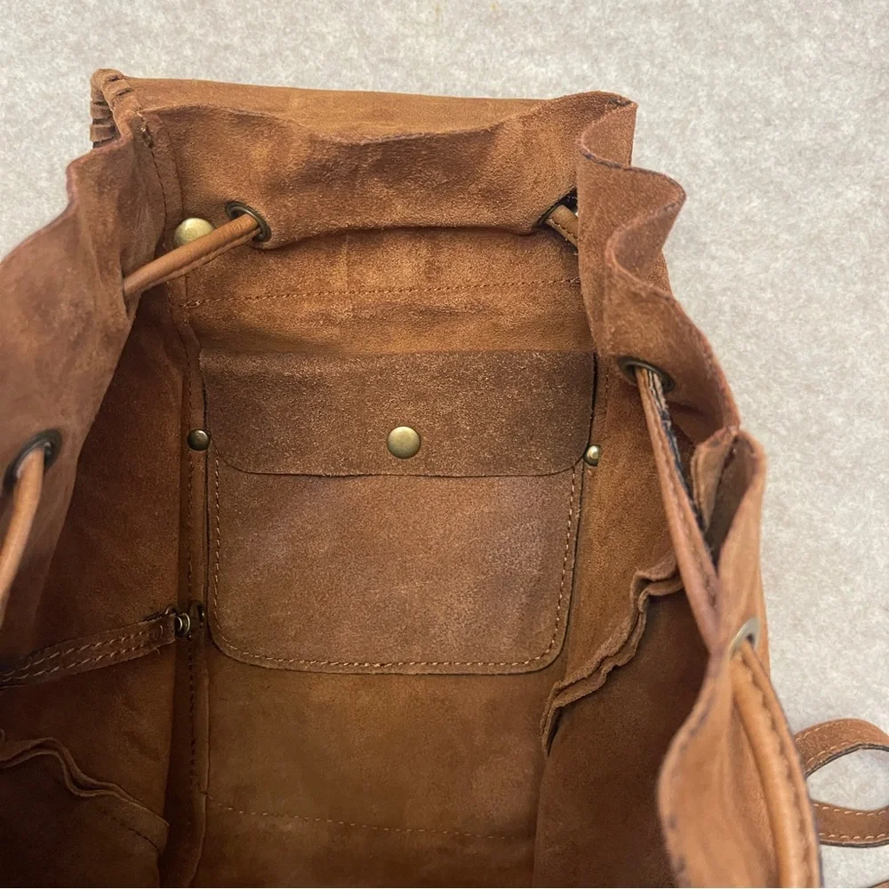 Patricia Nash Casape Brown Suede Drawstring Backpack Boho Western